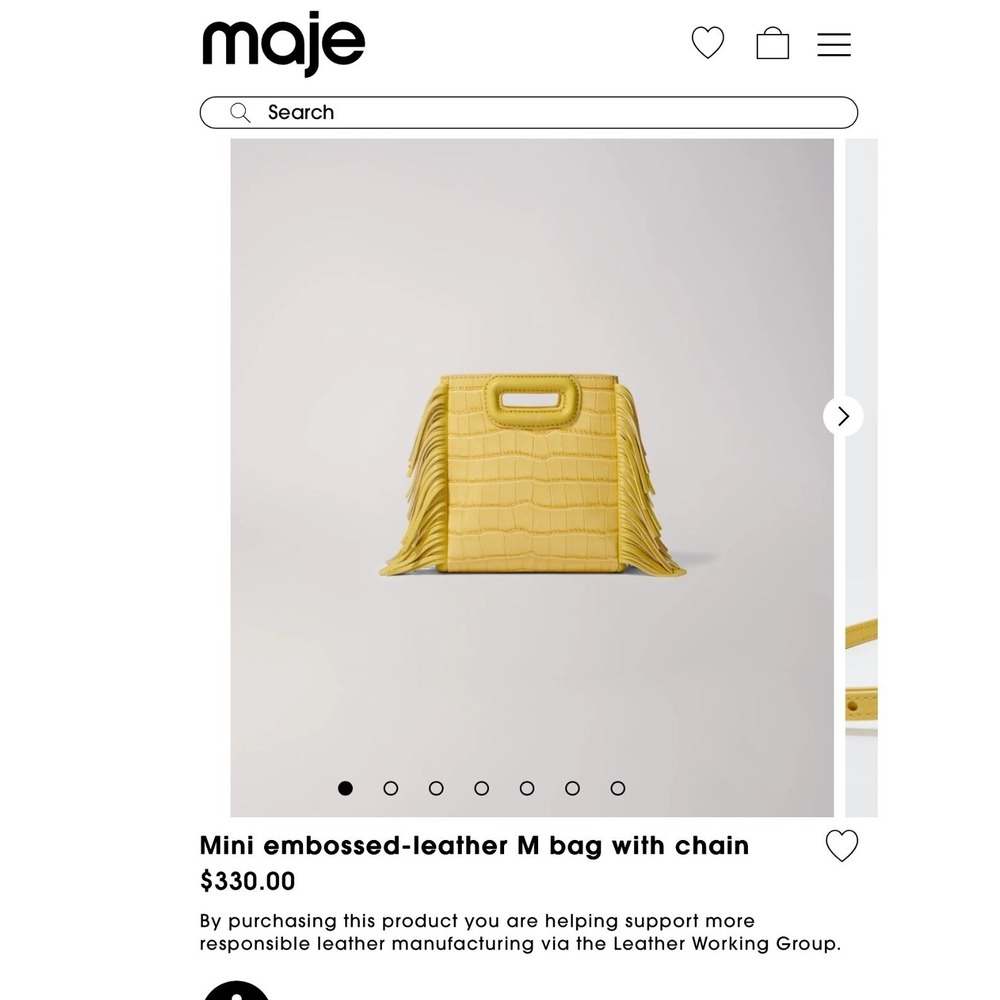 Maje mini embossed leather M bag cross body shoulder handbag yellow purse fringe - Picture 13 of 15